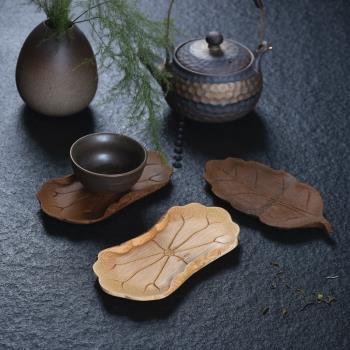 竹子雕刻茶托 荷葉杯墊 新中式竹制茶荷 茶則禪意 杯托 茶具零配
