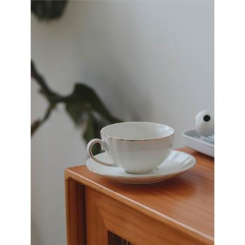英式復古精致ins咖啡杯純色拉花杯拿鐵白色陶瓷杯碟套裝高級感