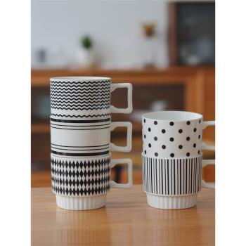 北歐風高顏值咖啡杯陶瓷設計師款黑白水杯美式拿鐵掛耳杯子馬克杯