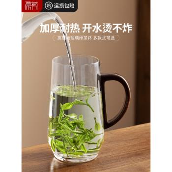 高硼硅玻璃杯耐熱杯子男士家用茶杯辦公室綠茶杯帶把手專用泡茶杯