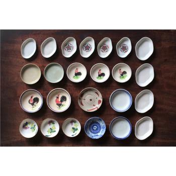 青花粉彩小茶杯碟 美食攝影道具古風 清代民國文革茶席瓷盤手繪