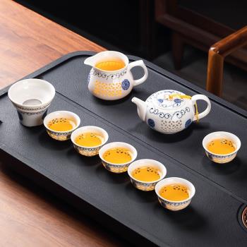 玲瓏鏤空蜂窩功夫泡茶具套裝陶瓷家用客廳辦公室杯具茶壺組合瓷