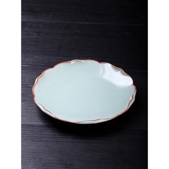 汝窯開片天青復古蓮花臺圓形壺承茶盤汝瓷中式青瓷幹泡臺陶瓷壺託