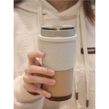 簡約咖啡杯直飲口隨行杯便攜防滑防燙塑膠防漏不易撒水杯高顏值