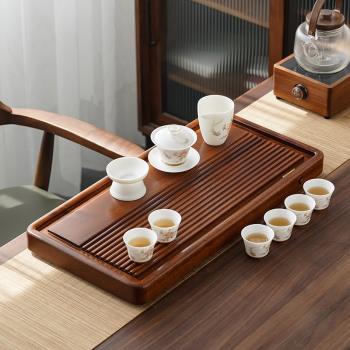 實木茶盤整塊花梨茶臺長方形家用茶海簡約大號原木排水式桌面天然