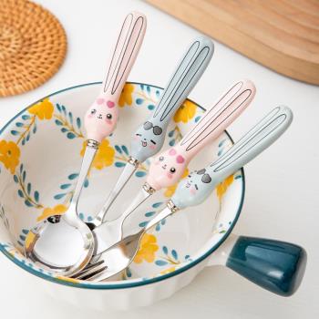 兒童勺子叉子套裝可愛便攜式家用寶寶吃飯小湯匙子小學生勺叉餐具