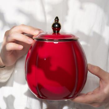 原源中國紅陶瓷茶葉罐大號紅瓷罐干貨家用儲存密封罐紅茶綠茶罐子