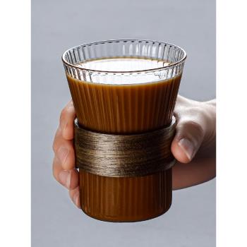 掛耳咖啡杯專用杯茶杯高顏值美式豎紋耐高溫玻璃水杯子家用設計感