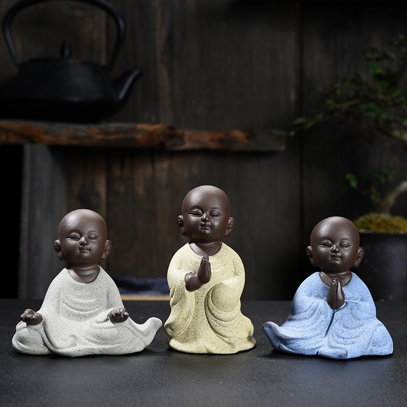 置物 茶玩 紫砂 瞑想する 仏像 陶器製 (座禅)（茶道 茶具置物 茶