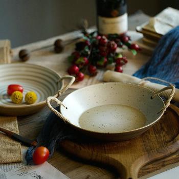 TAOSHU餐具陶瓷盤子日式粗陶麻繩淺盤牛排盤西餐盤菜盤家用魚盤