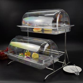自助餐水果展示架鹵菜冷盤熟食託盤帶蓋雙層長方形大號塑膠透明盤