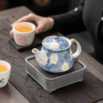 玖田燒高顏值陶瓷泡茶壺日式手繪藍底茉莉咖啡壺餐廳水壺家用茶具