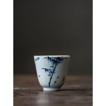 碌心 手繪青花品茗杯陶瓷茶杯聞香杯中式復古功夫茶具單杯主人杯