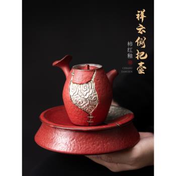 陶福氣 高階把玩陶瓷品茗茶壺 家用功夫茶具泡茶器單壺側把手抓壺