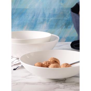 創意純白西式簡約意面碗水果碗麥片碗沙拉碗家用陶瓷碗西餐湯碗