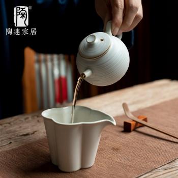 陶迷復古月白釉茶壺手工中式單壺大容量壺承家用陶瓷茶具公道杯