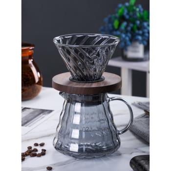 五家務工廠直供玻璃透明咖啡壺煙灰色家用分享壺套裝滴漏咖啡濾杯