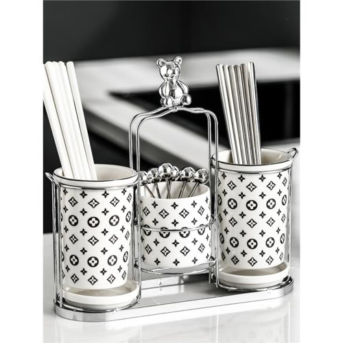 赫本風瀝水陶瓷筷子筒臺面家用2023新款勺子筷子收納盒廚房筷子籠