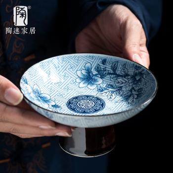 陶迷創意青花瓷果盤中式家用陶瓷高腳點心盤小號乾果堅果盤小壺承