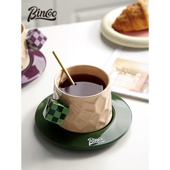 Bincoo陶瓷咖啡杯碟套裝馬克杯子帶勺高顏值設計感小精致高檔水杯