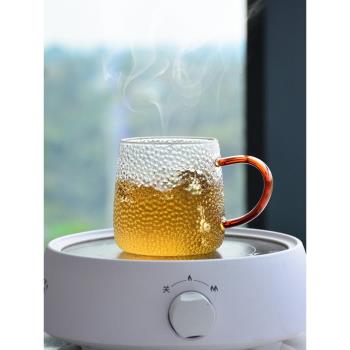 高硼硅玻璃馬克杯貴妃杯客廳耐熱水杯家用錘紋平底加熱茶杯牛奶杯