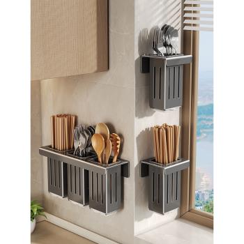 不銹鋼筷子筒籠簍置物架廚房餐具勺子收納盒家用壁掛式瀝水免打孔