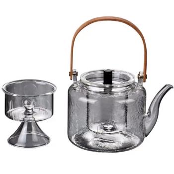可明火加熱全玻璃茶壺蒸汽煮茶器燒電熱煮茶玻璃煮茶壺提樑壺