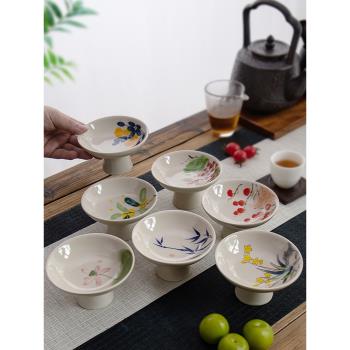中式茶點盤簡約家用陶瓷點心盤高足精致果盤喝茶糕點干果零食盤子