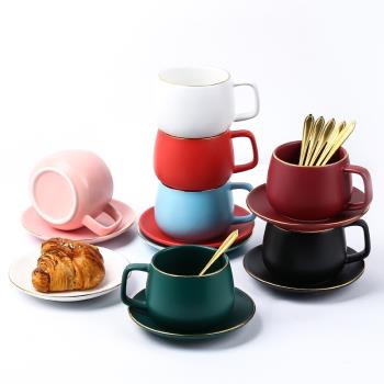 陶瓷北歐小奢華創意描金咖啡杯碟簡約創意家用下午茶咖啡杯碟套裝