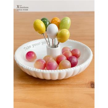 創意水果碗 陶瓷餐具 可放牙簽果叉盤子北歐簡約水果盤氣球水果叉