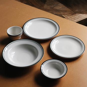 W1962日式簡約韓式鄉村風格路邊線條陶瓷餐具套小碗餐盤家用飯盤