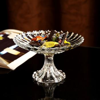 歐式輕奢玻璃水晶水果盤創意供盤高腳盤碗高顏值KTV精致糖果盤
