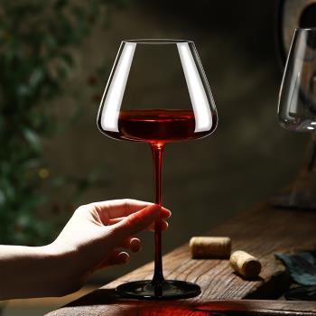 黑紅領結勃艮第紅酒杯套裝家用高腳杯創意水晶玻璃杯紅桿葡萄酒杯