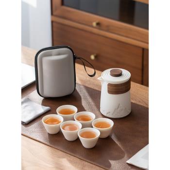 玻璃旅行茶具粗陶便攜式快客杯隨身包套裝戶外功夫茶具杯泡茶壺