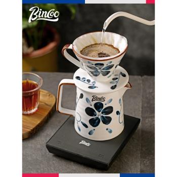 Bincoo青花瓷彩繪手沖咖啡壺套裝v60陶瓷創意日式咖啡過濾杯家用