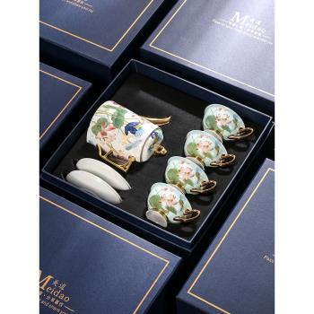 美道 荷塘月色 咖啡杯高檔精緻高顏值骨瓷杯子奢華下午茶茶具套裝