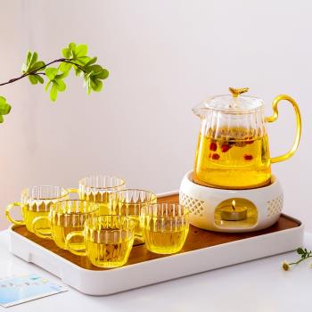 花果茶茶具水果茶壺蠟燭加熱玻璃壺煮茶爐泡茶器美容院花茶杯套裝
