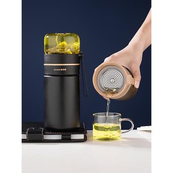 茶水分離保溫杯不銹鋼辦公室水杯男士2024新款女生高顏值泡茶杯子