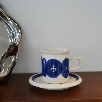 ES| 芬蘭同款中古風藍海葵咖啡杯碟套裝 手彩繪陶瓷杯法式復古ins