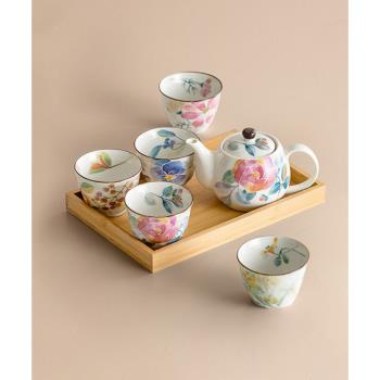 日本進口美濃燒ceramic藍茶壺茶杯禮盒套裝日式喬遷禮品下午茶具