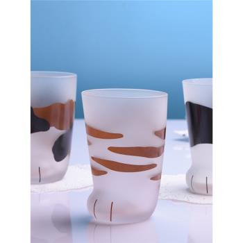 出口日式磨砂杯貓爪玻璃杯牛奶杯子可愛貓腳杯女生果汁水杯玻璃杯
