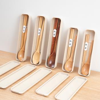 日式實木便攜式戶外旅行木制筷勺日系筷子勺子小學生餐具收納套裝