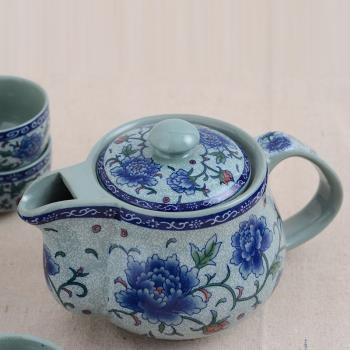 復古中式青花瓷大中號茶壺家用酒店釉下彩牡丹陶瓷茶具圍爐煮茶壺