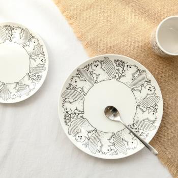 ES| 小眾松鼠插畫手繪餐盤 法式復古陶瓷西餐盤子牛排盤骨瓷盤