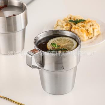 韓式簡約新品不銹鋼隔熱水杯野營口杯咖啡馬克杯歐美戶外運動杯