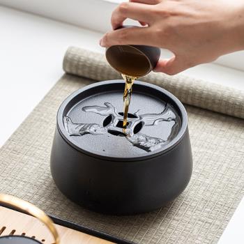 黑陶茶洗建水茶水缸茶桶功夫茶渣缸帶蓋大容量茶水盂壺承茶具配件