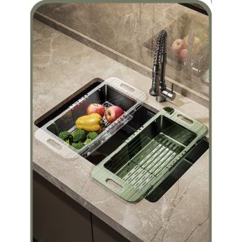 家用塑料洗菜籃水槽濾水籃水池菜籃子廚房伸縮瀝水架洗菜盆瀝水籃