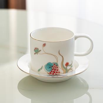 新品德化白瓷辦公室咖啡杯碟套裝小清新陶瓷茶杯子描金主人杯水杯