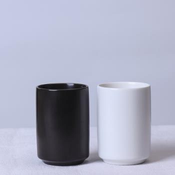 簡約日式黑白陶瓷直筒杯茶杯無手柄酒店牙刷漱口杯馬克杯logo