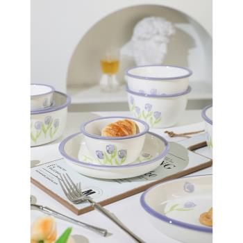 TINYHOME郁金香碗碟套裝家用2023新款陶瓷餐具飯碗面碗好看的盤子